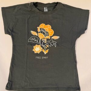 Kids Graphic Tee with Floral Design - Dark Gray